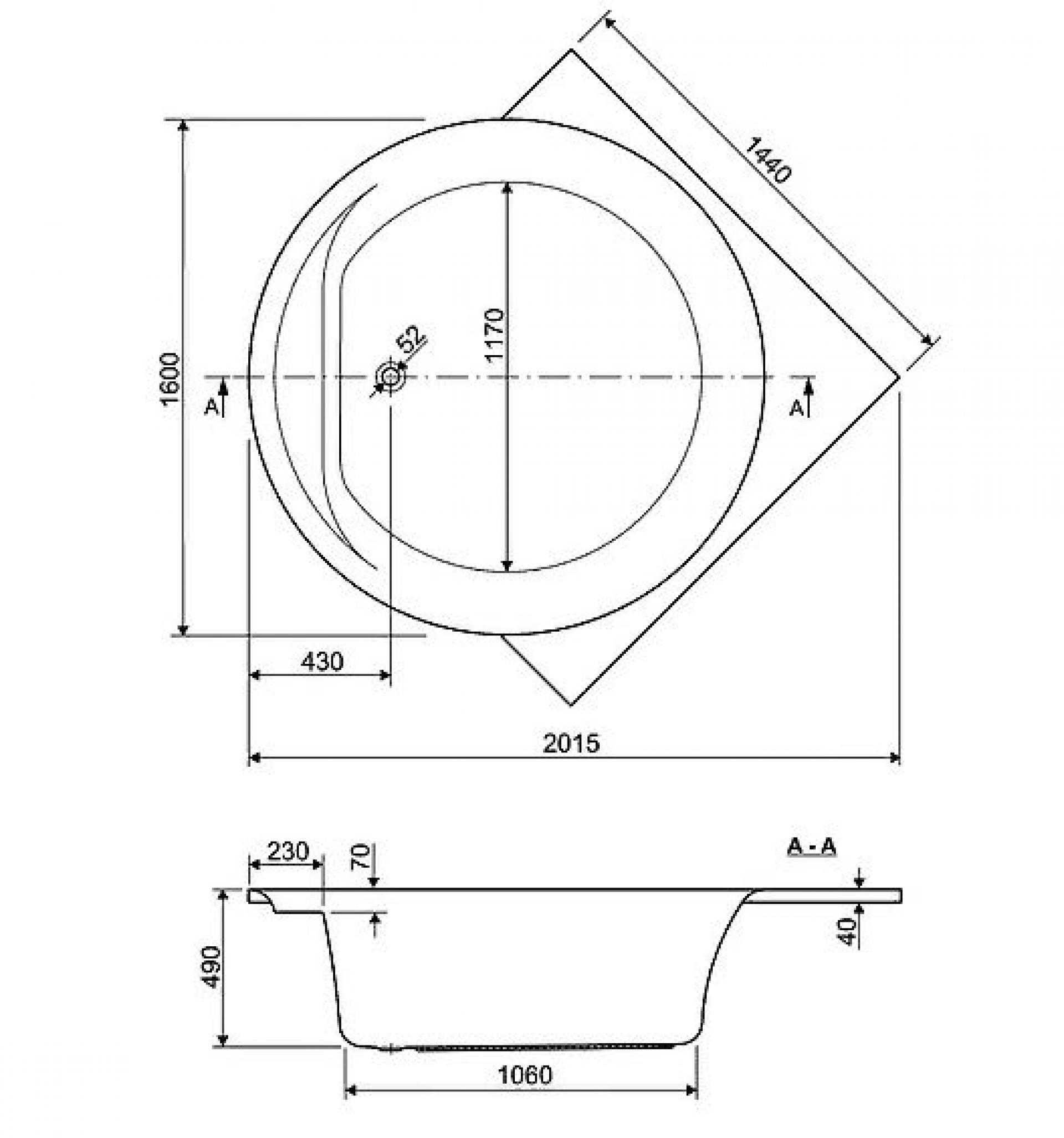 Акриловая ванна 160х160 Cezares Fi Corner FI CORNER-160-160-49