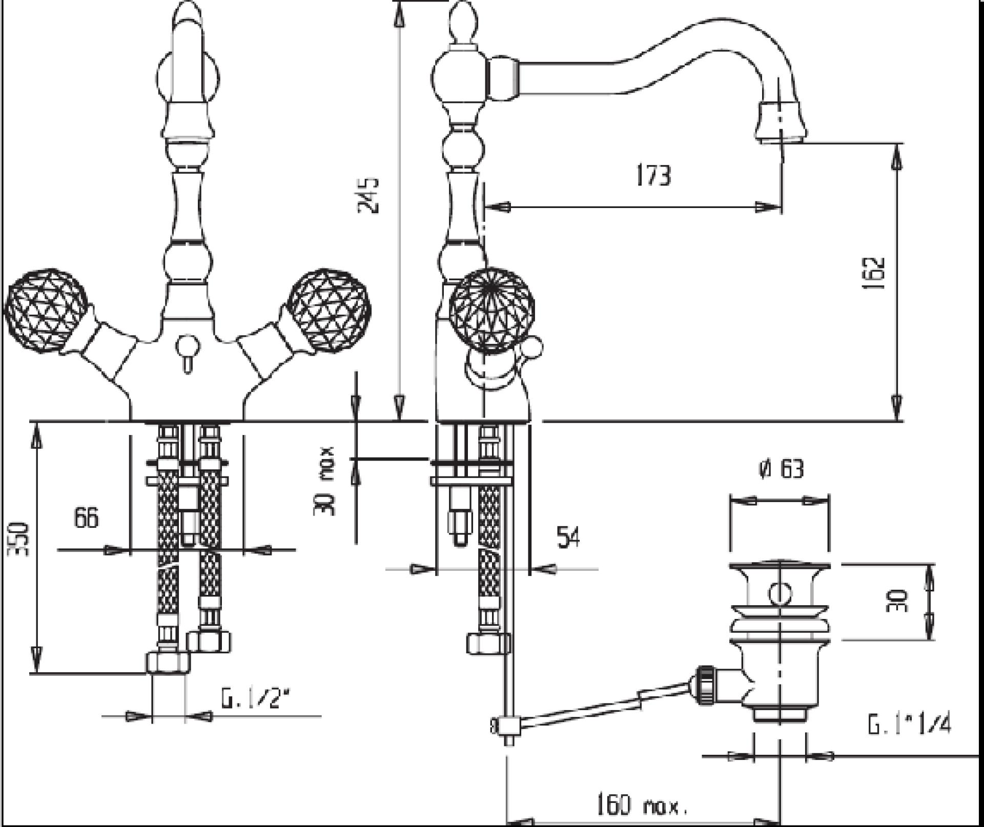 Смеситель для раковины Cezares ATLANTIS-LS2-A-03/24-NM, золото