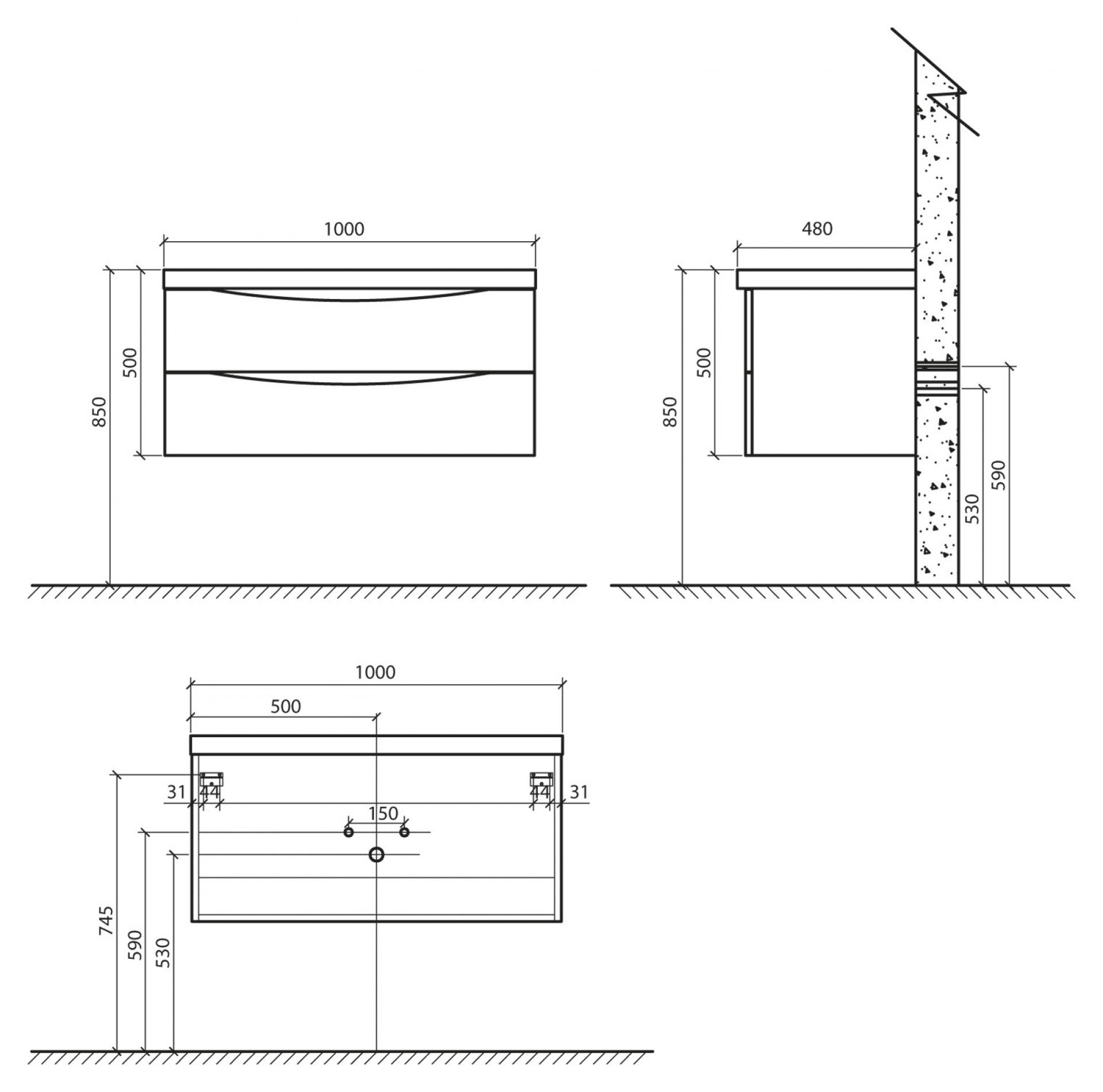 Тумба для комплекта BelBagno ANCONA-N-1000-2C-SO-WO rovere bianco