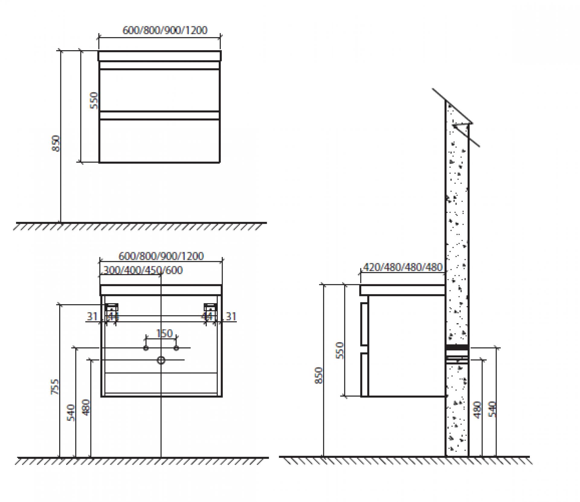 Тумба для комплекта BelBagno ENERGIA-N-1200-2C-SO-2-BL bianco lucido