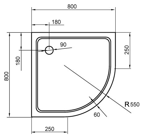 Поддон для душа Cezares Tray R550 радиальный 80 акриловый