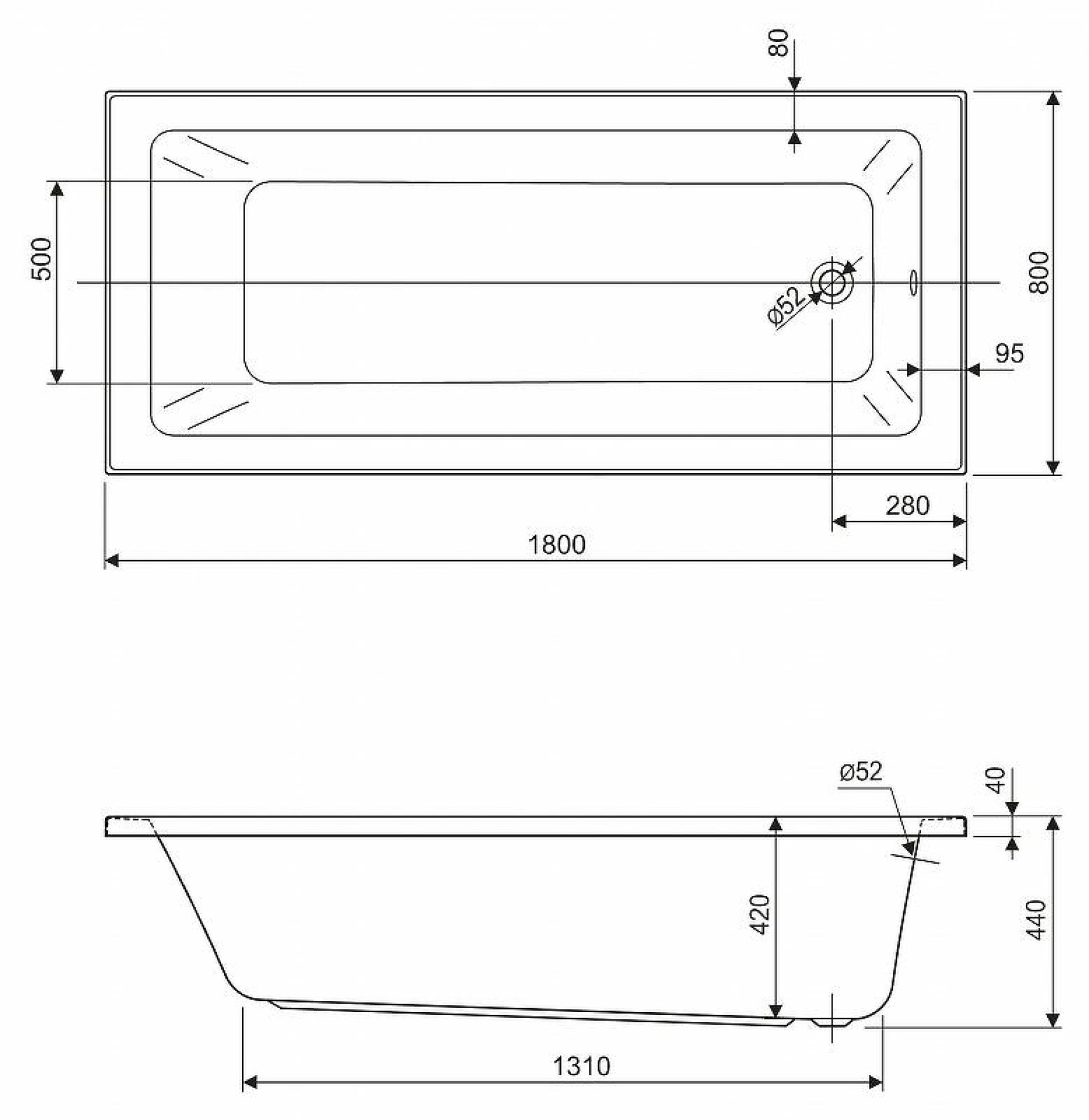 Акриловая ванна Cezares PLANE SOLO MINI-180-80-42-W37 180x80 см, белый