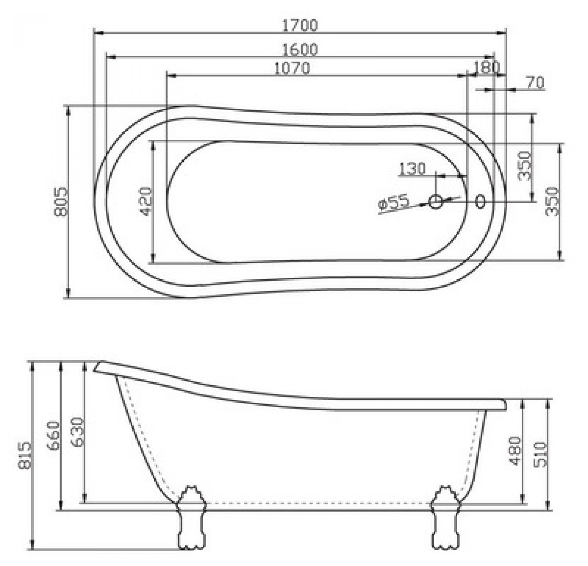 Акриловая ванна 170х80 BelBagno BB04