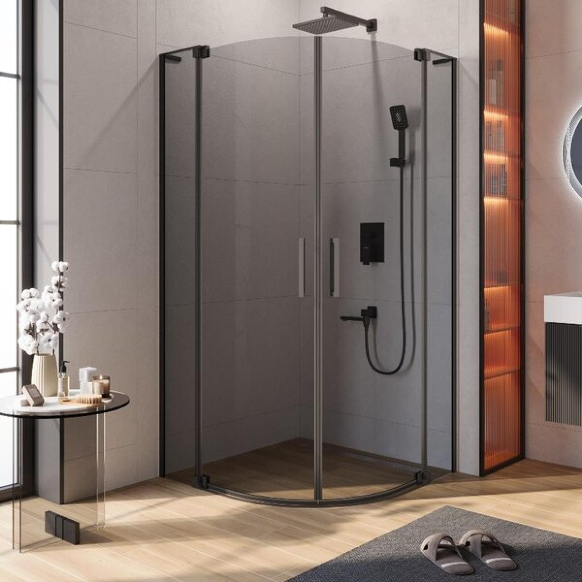 Душевой уголок Cezares Slider 80х80 SLIDER-R-2-80/90-GRIGIO-NERO профиль черный, стекло тонированное