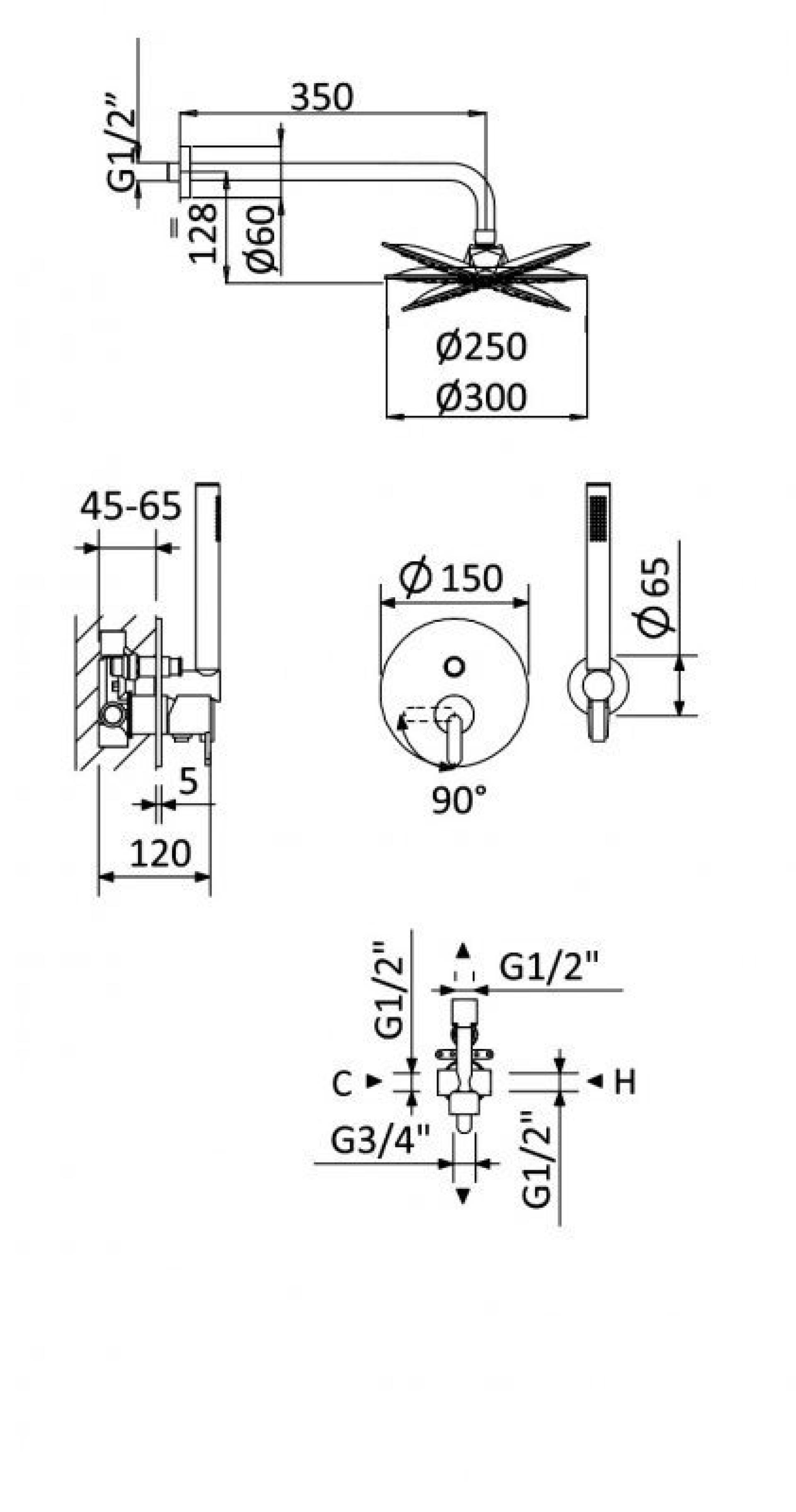 Душевая система Cezares LEAF-DSIP-30-L-NOP, черный матовый