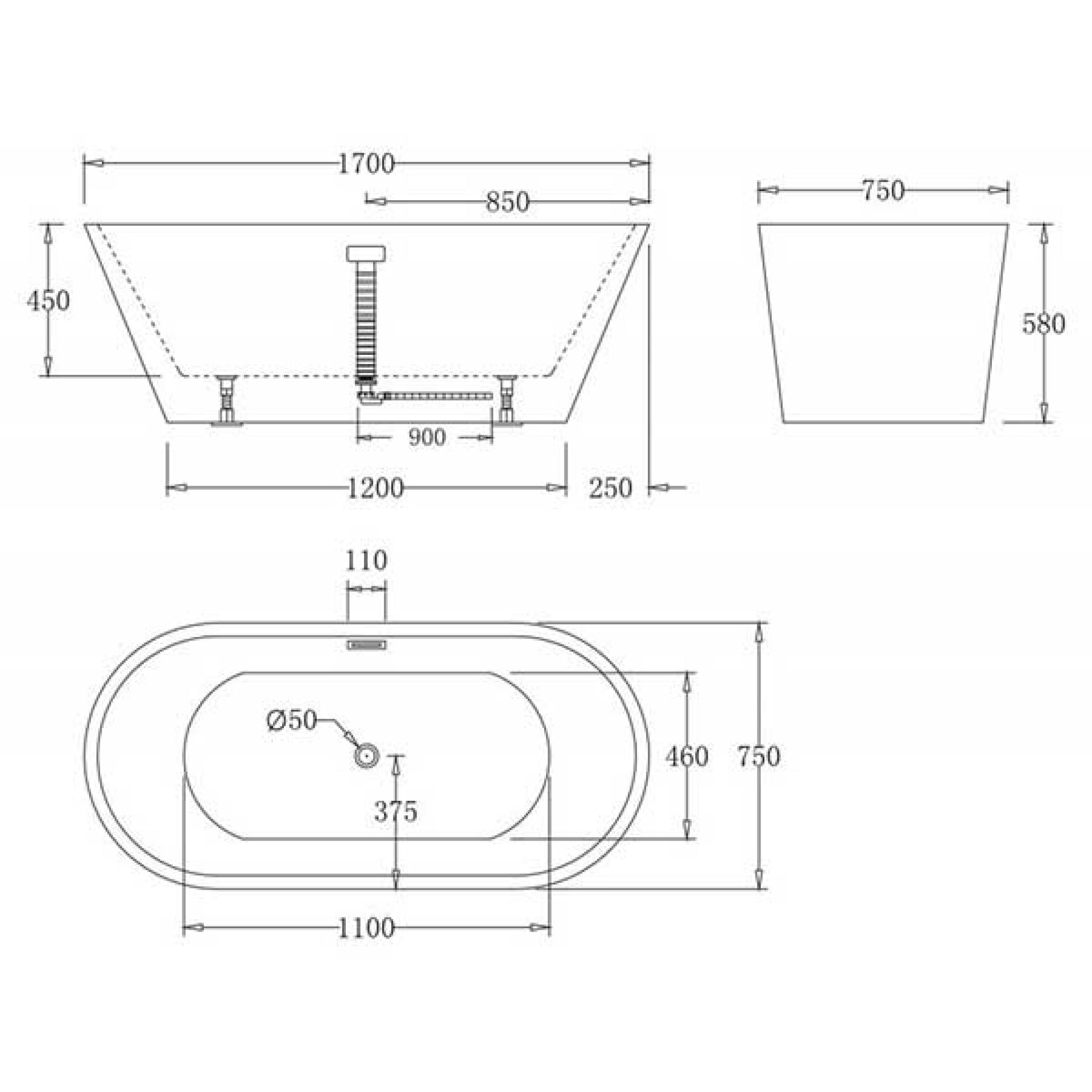 Акриловая ванна 170х75 см BelBagno BB61-1700