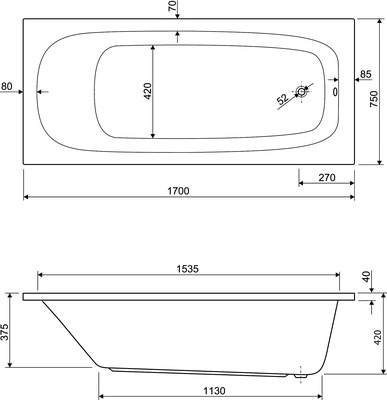 Акриловая ванна 170х75 Cezares Eco ECO-170-75-42