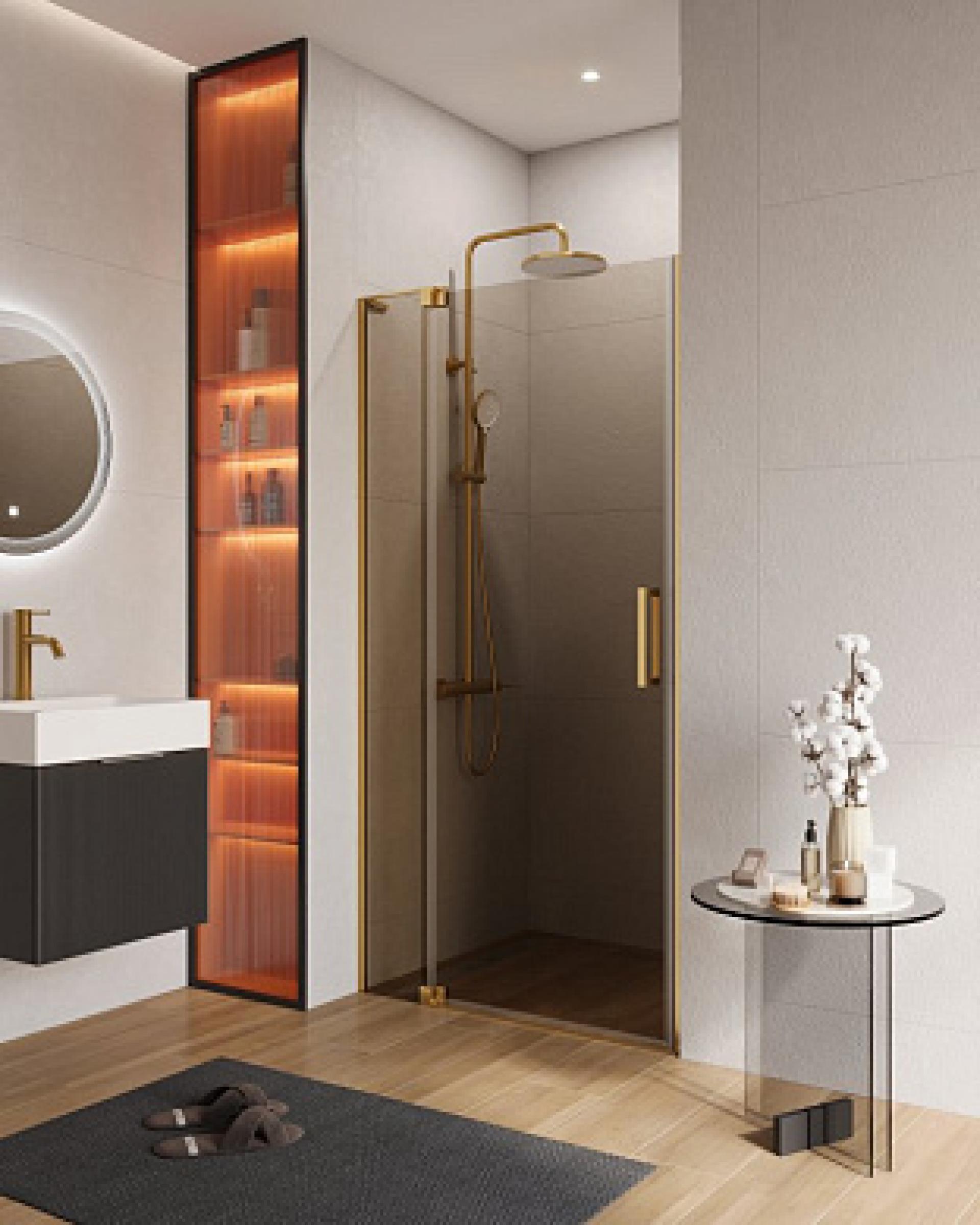 Дверь душевая Cezares Slider 90 SLIDER-B-1-90/100-BR-BORO профиль брашированное золото, стекло тонированное