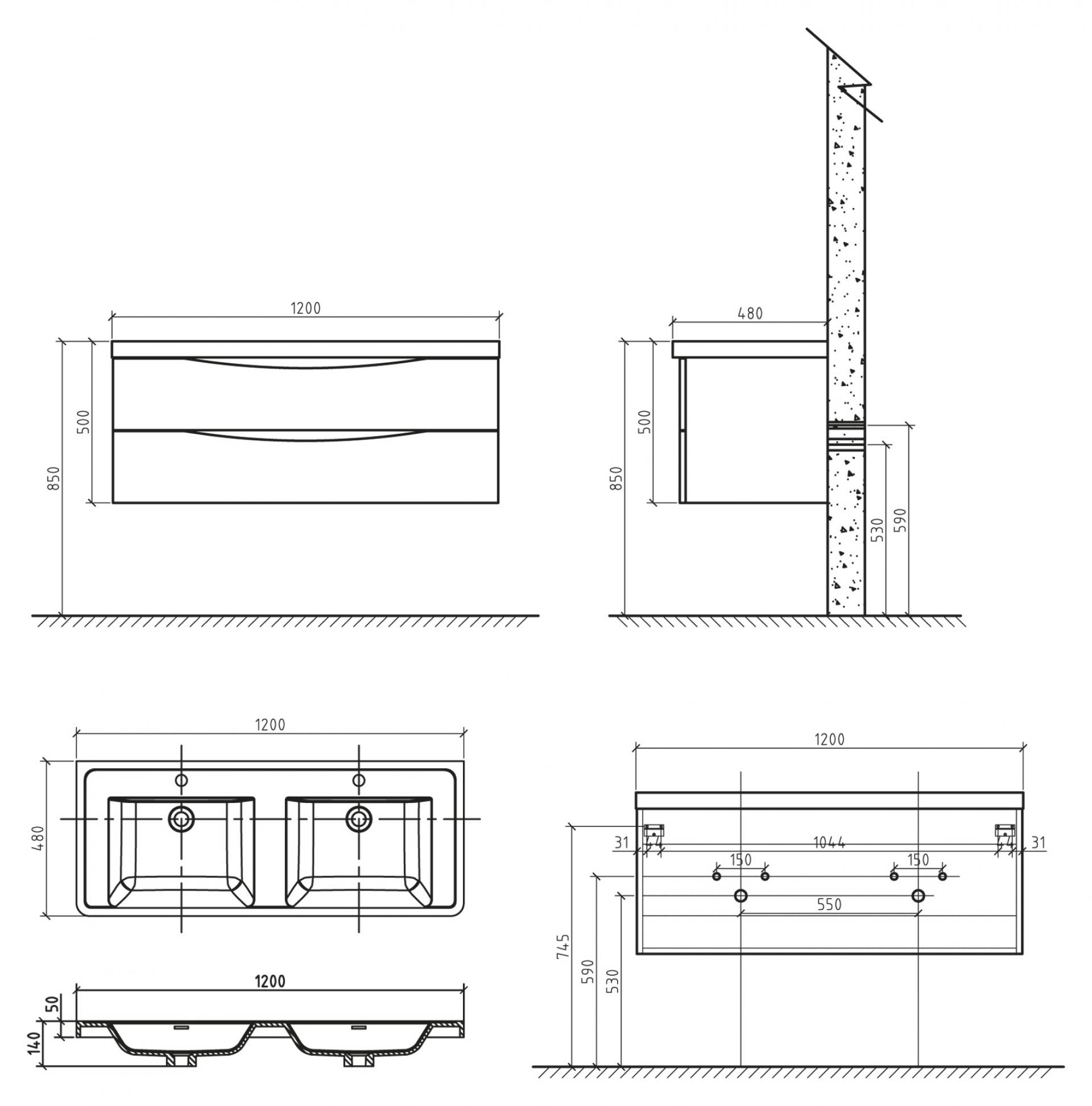 Тумба для комплекта BelBagno ANCONA-N-1200-2C-SO-2-BL bianco lucido