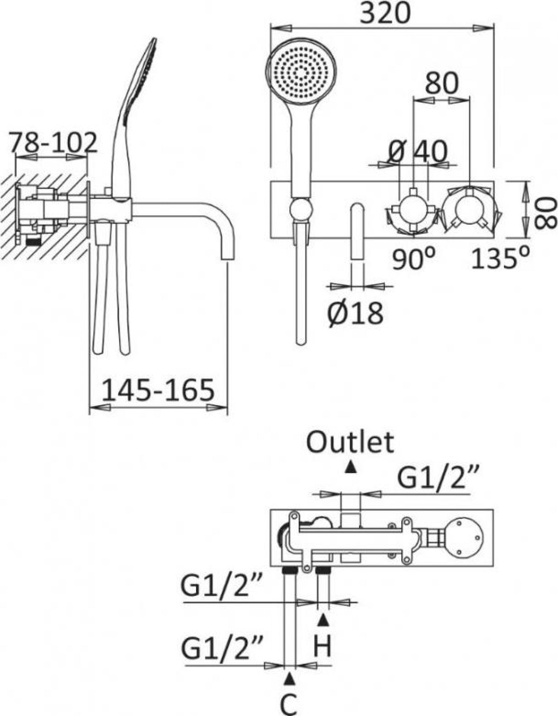 Смеситель для ванны и душа Cezares CZR-B-VDM2-T-BIO, белый