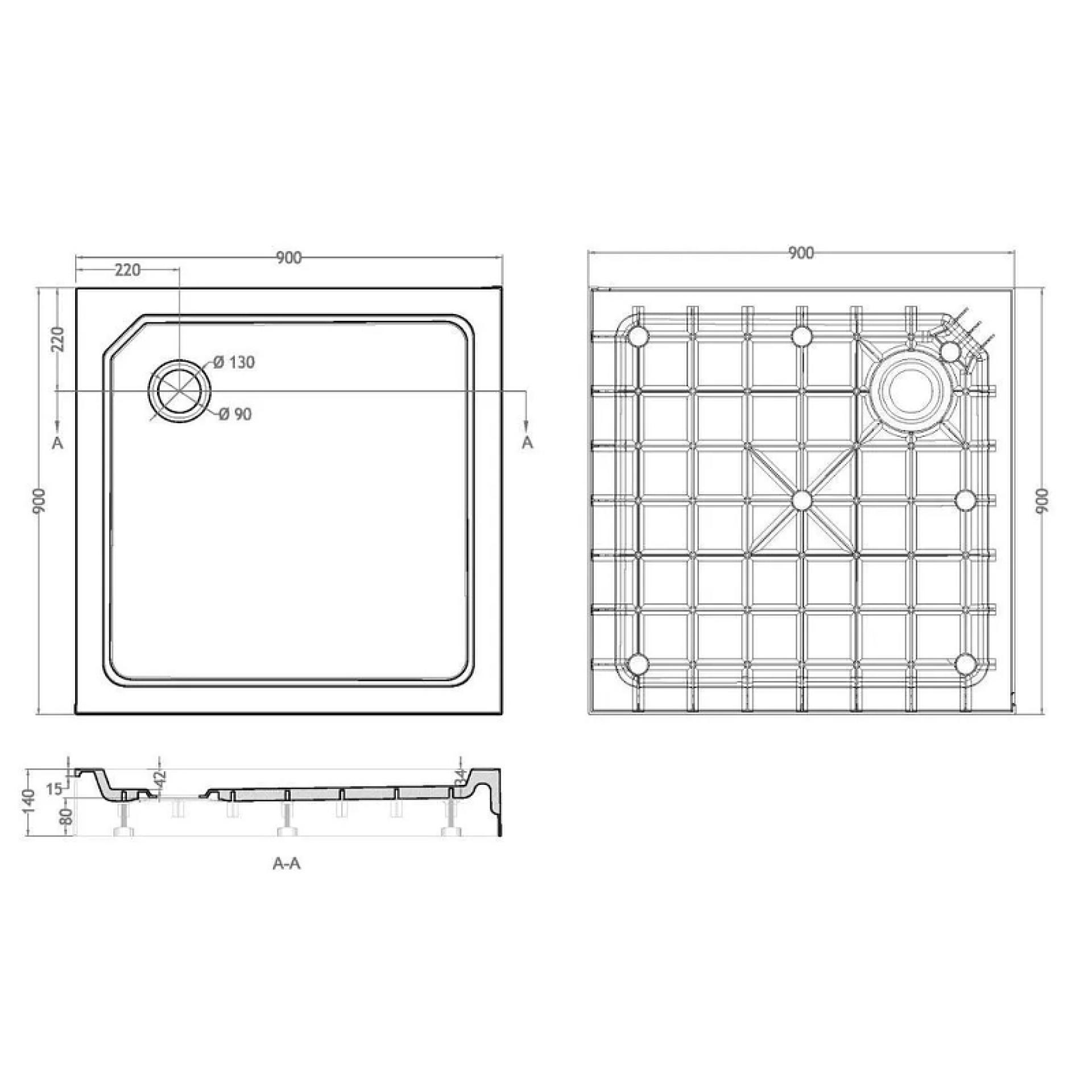 Душевой поддон из стеклокомпозита Cezares Tray SMC 90x90 TRAY-SMC-A-90-550-150-W, белый