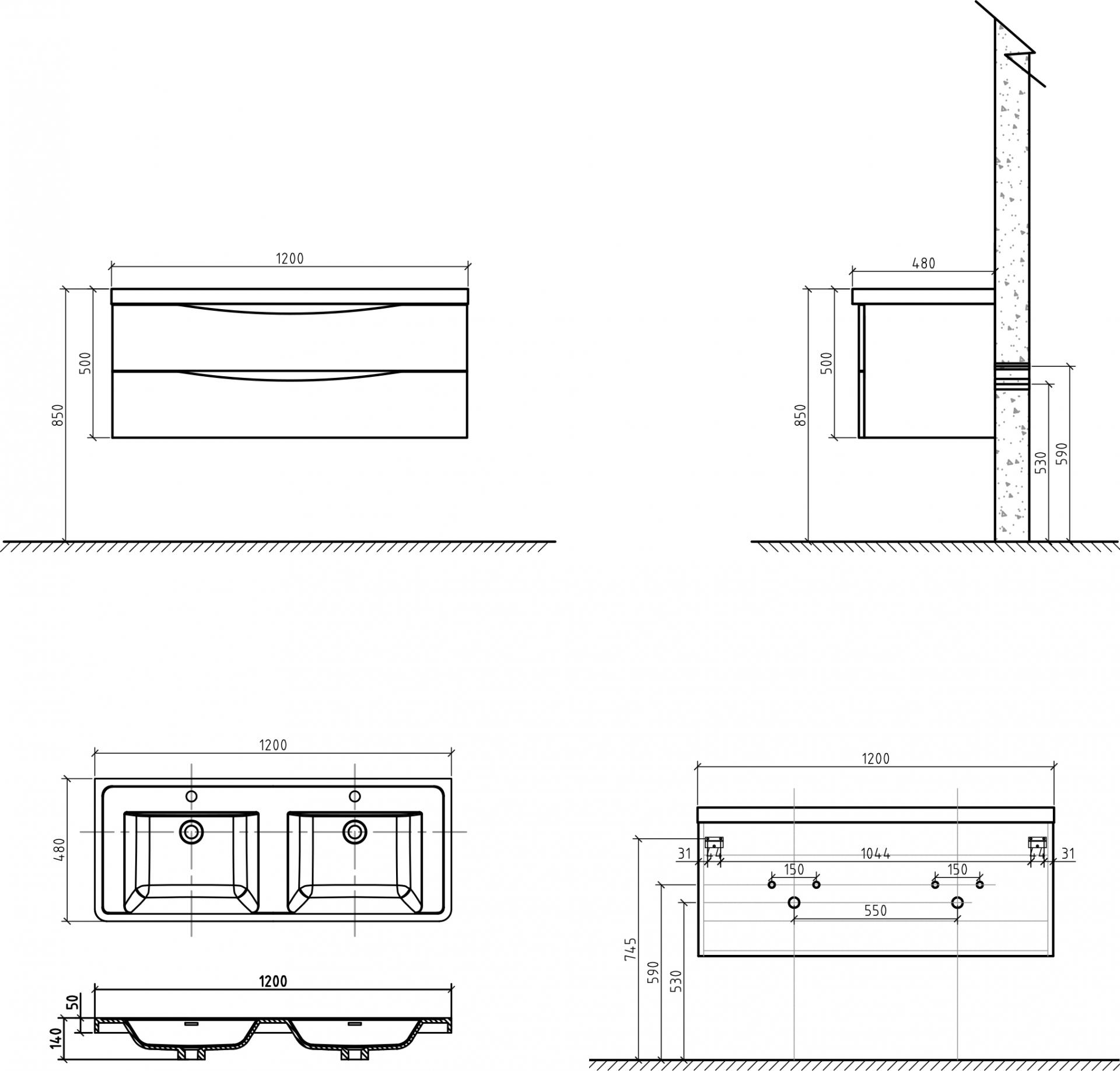 Тумба с раковиной BelBagno Ancona-N 120 rovere more подвесная