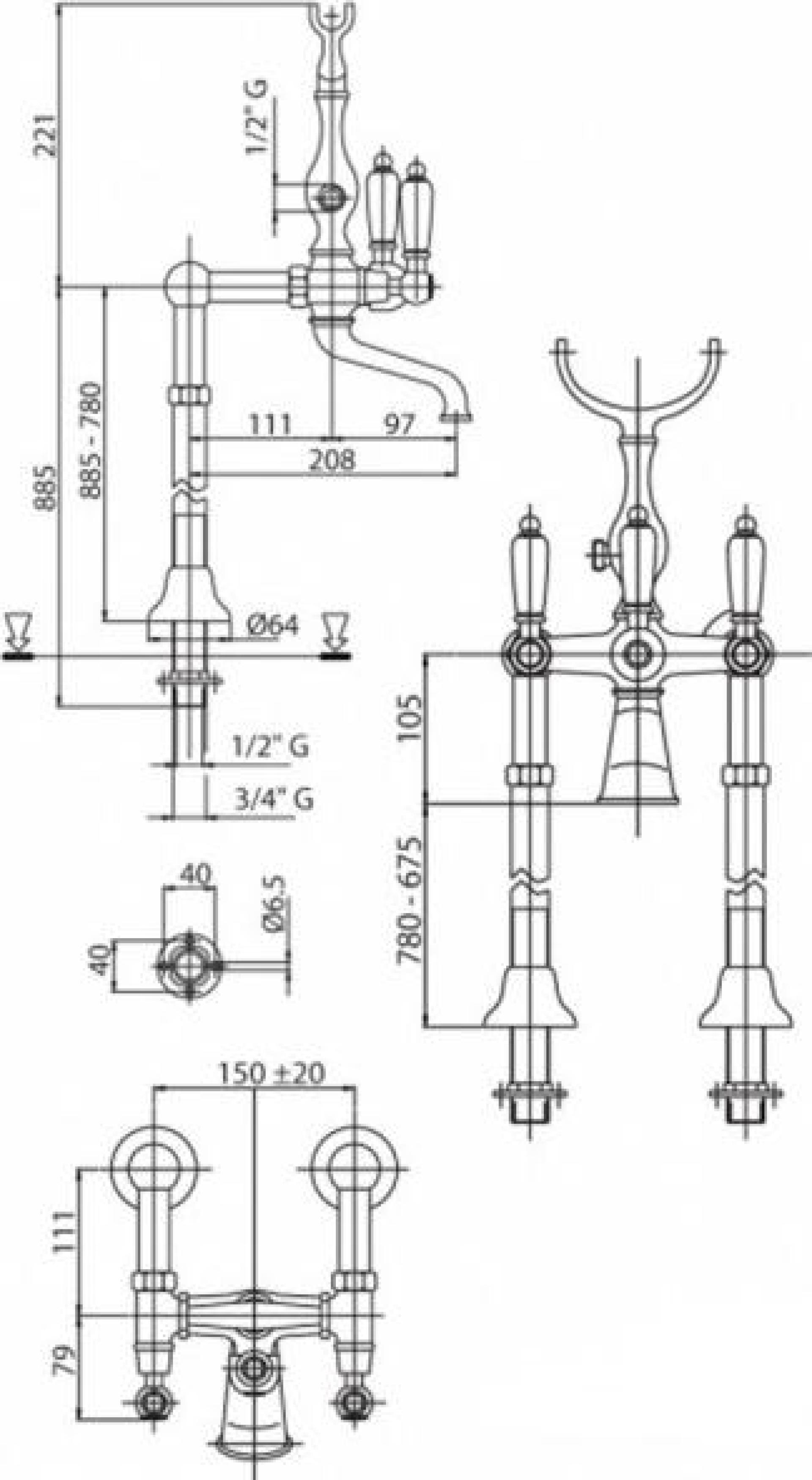 Смеситель для ванны и душа Cezares DIAMOND-VDPS-01-Sw-N, хром