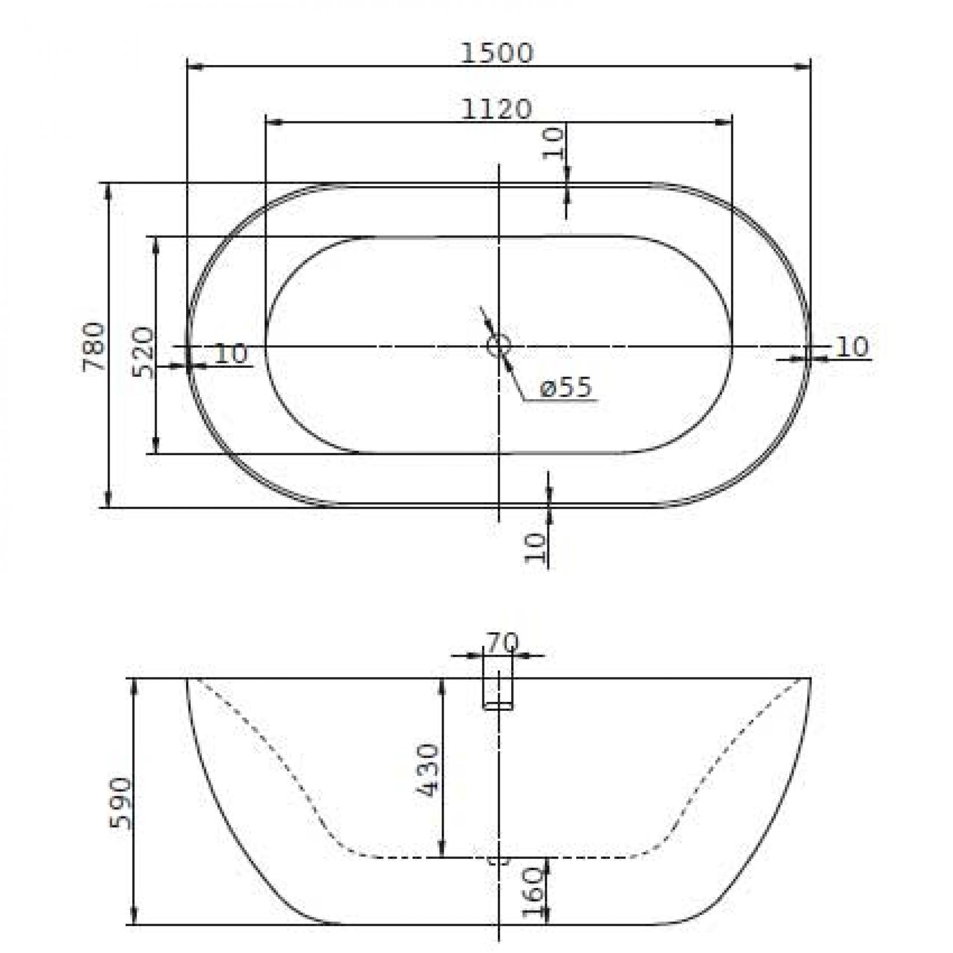 Акриловая ванна 150х78 см BelBagno BB27