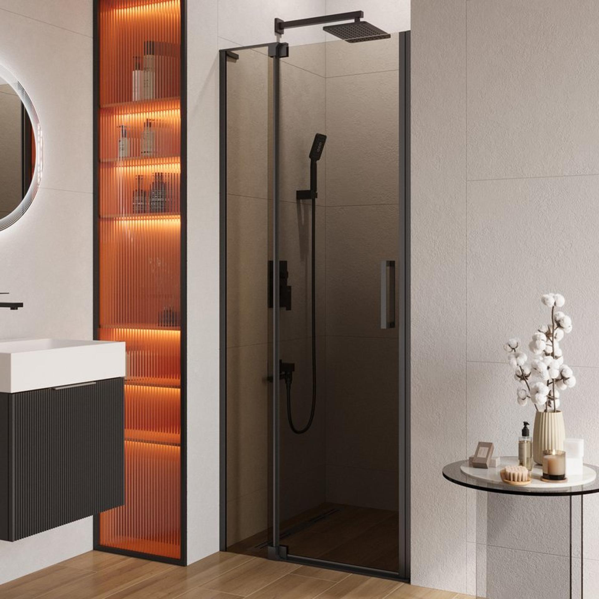 Дверь душевая Cezares Slider 80 SLIDER-B-1-80/90-BR-NERO профиль черный, стекло тонированное