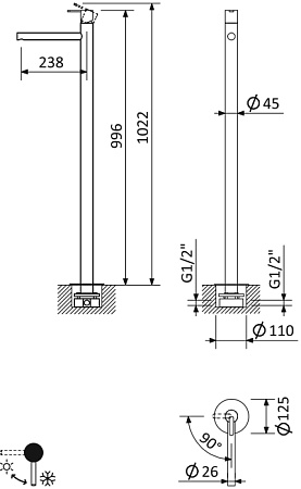 Напольный смеситель для раковины Cezares Leaf LEAF-TVP-L-NOP черный матовый