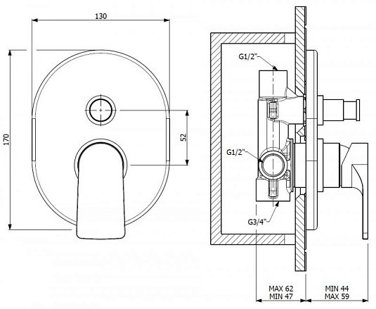 Смеситель для душа Cezares LAGOS-VDIM-NOP, черный
