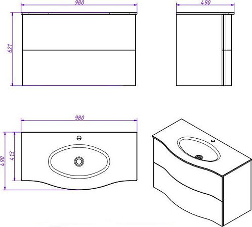 Тумба для комплекта Cezares Petalo-1000-2C-SO-BL-P