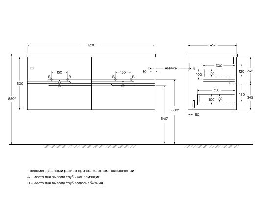 Тумба под раковину Cezares Duet-n 120 DUET-N-1200-4C-SO-2-SPF-P Sapfiro