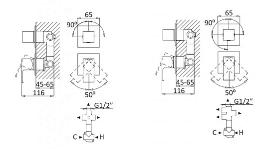 Смеситель для душа Cezares PORTA-VDIM4-M-NOP, черный