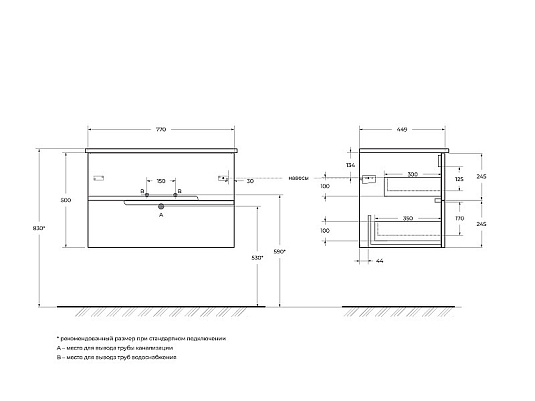 Тумба под раковину Cezares Duet 80 DUET-800-2C-SO-GR-P серый