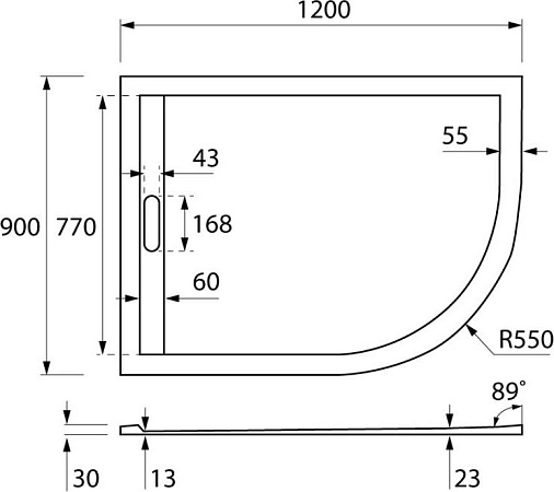 Поддон для душа Cezares TRAY-AS-RH-120/90-550-30-W-L