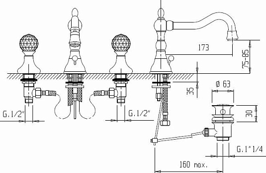 Смеситель для раковины Cezares ATLANTIS-NOSTALGIA-BLS2-A-01, хром