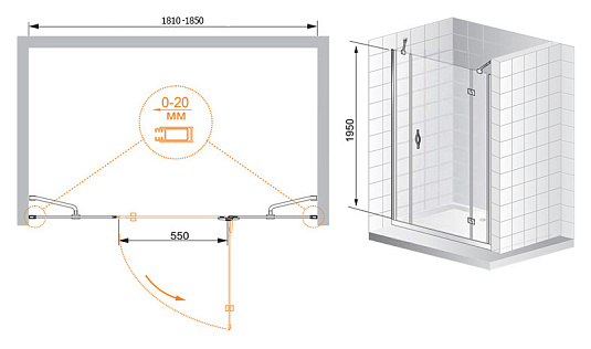Душевая дверь в нишу Cezares Bergamo B13 90 60/40 C Cr R