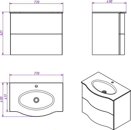 Тумба для комплекта Cezares Petalo-800-2C-SO-BL-P