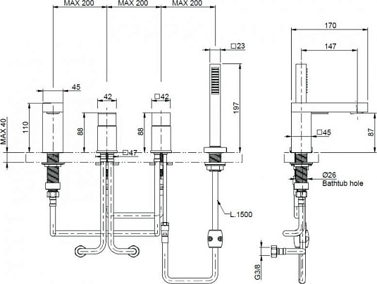 Смеситель на борт ванны Cezares UNIKA-BVD4-02, бронза