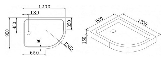 Поддон для душа Cezares Tray R550 120х100 см акриловый L