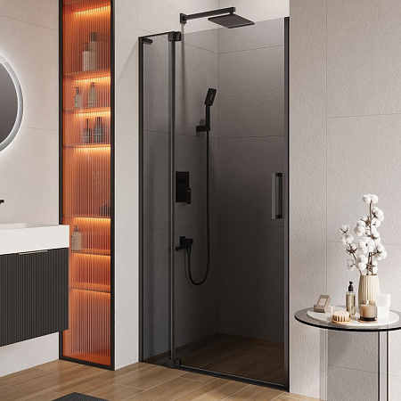 Дверь душевая Cezares Slider 90 SLIDER-B-1-90/100-GRIGIO-NERO профиль черный, стекло тонированное