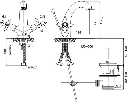 Смеситель для раковины Cezares NOSTALGIA-LS1-02, бронза