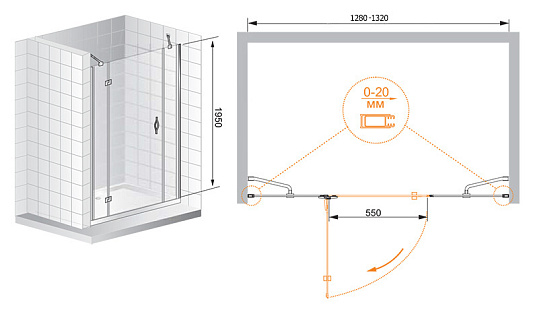 Душевая дверь Cezares BERGAMO-W-B-13-40+60/30-C-Cr-R правая, хром, стекло прозрачное
