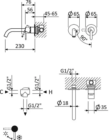 Смеситель для раковины Cezares Leaf LEAF-BLI2-L-01-W0 хром