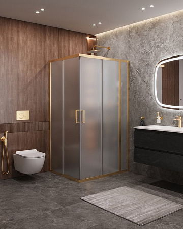 Душевой уголок Cezares Molveno 110х90 MOLVENO-AH-21-90+20-P-BORO профиль брашированное золото, стекло рифленое
