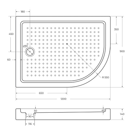 Поддон для душа Cezares Tray R550 120х90 см акриловый L