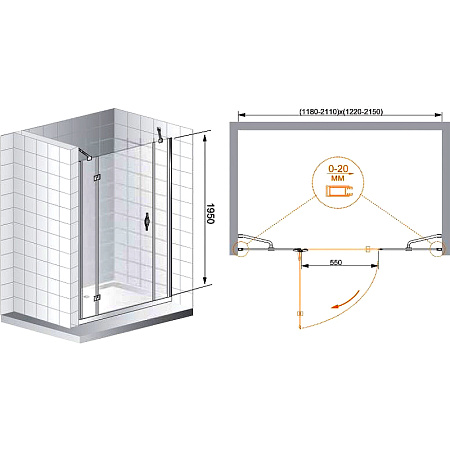Дверь для душевого уголка Cezares BERGAMO-W-60/30-C-Cr-R стекло прозрачное
