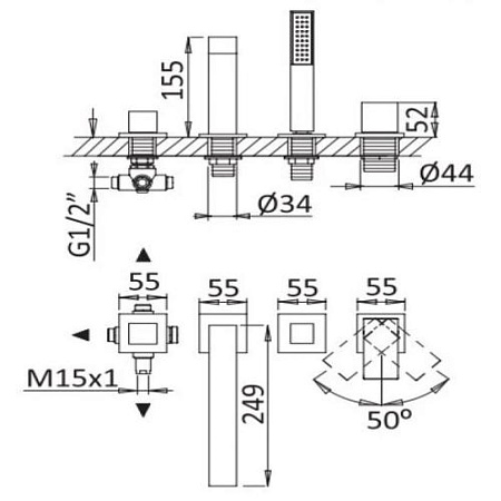 Смеситель на борт ванны Cezares Porta PORTA-BVDM4-SS sunset