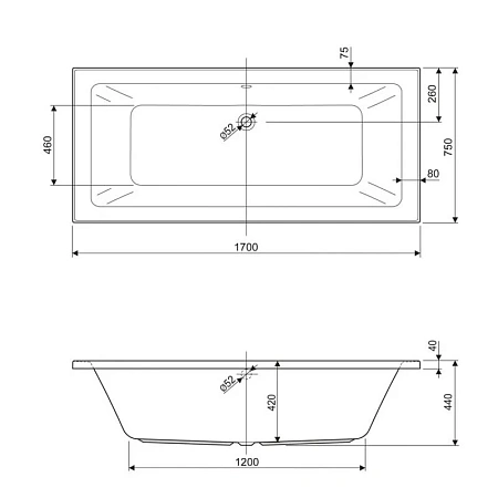 Акриловая ванна Cezares Plane Mini MINI-170-75-42-W37 белый