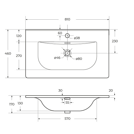 Накладная раковина Cezares Molveno 81 CZR-8099-80 белый глянец