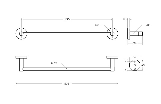 Полотенцедержатель Cezares Relax RELAX-TH-50-GM оружейная сталь