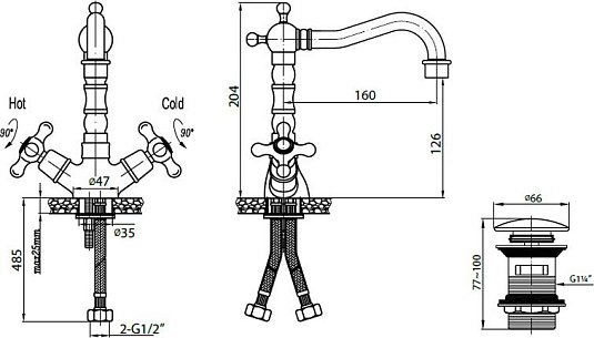 Смеситель Cezares Retro RETRO-C-LS2-01 для раковины