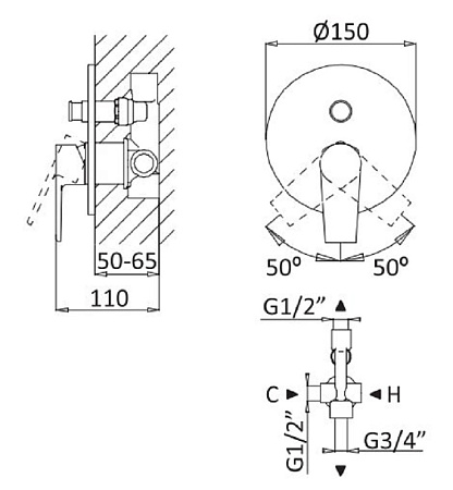 Смеситель для душа Cezares NAUTIC-VDIM-NOP, черный