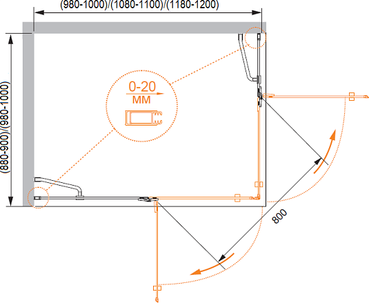Душевой уголок Cezares BERGAMO-W-AH-2-100/90-C-Cr-L стекло прозрачное