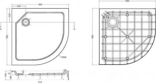 Душевой поддон Cezares Tray-SMC 90x90 см TRAY-SMC-R-90-550-150-W