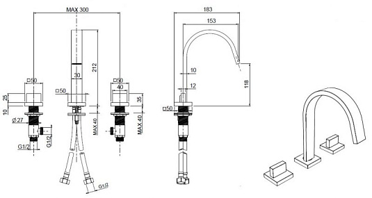 Смеситель для раковины Cezares UNIKA-BLS2-NOP-W0, черный