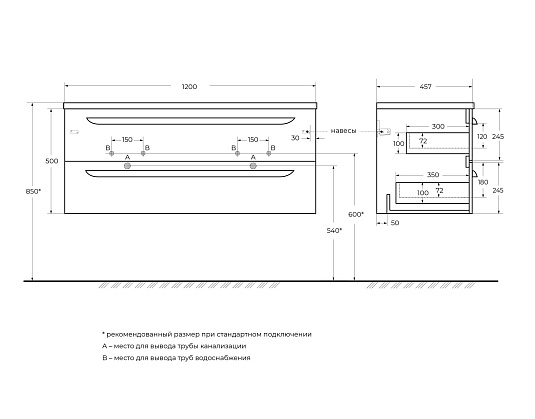 Тумба под раковину Cezares Eco-cer-n 120 ECO-CER-N-1200-2C-SO-2-BL Bianco Lucido