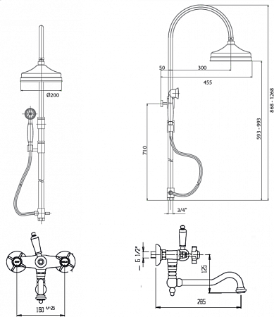 Душевая стойка Cezares MARGOT-CVDF-01-Bi, хром