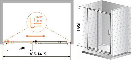 Душевая дверь в нишу Cezares Pratico BF1 140 P Cr